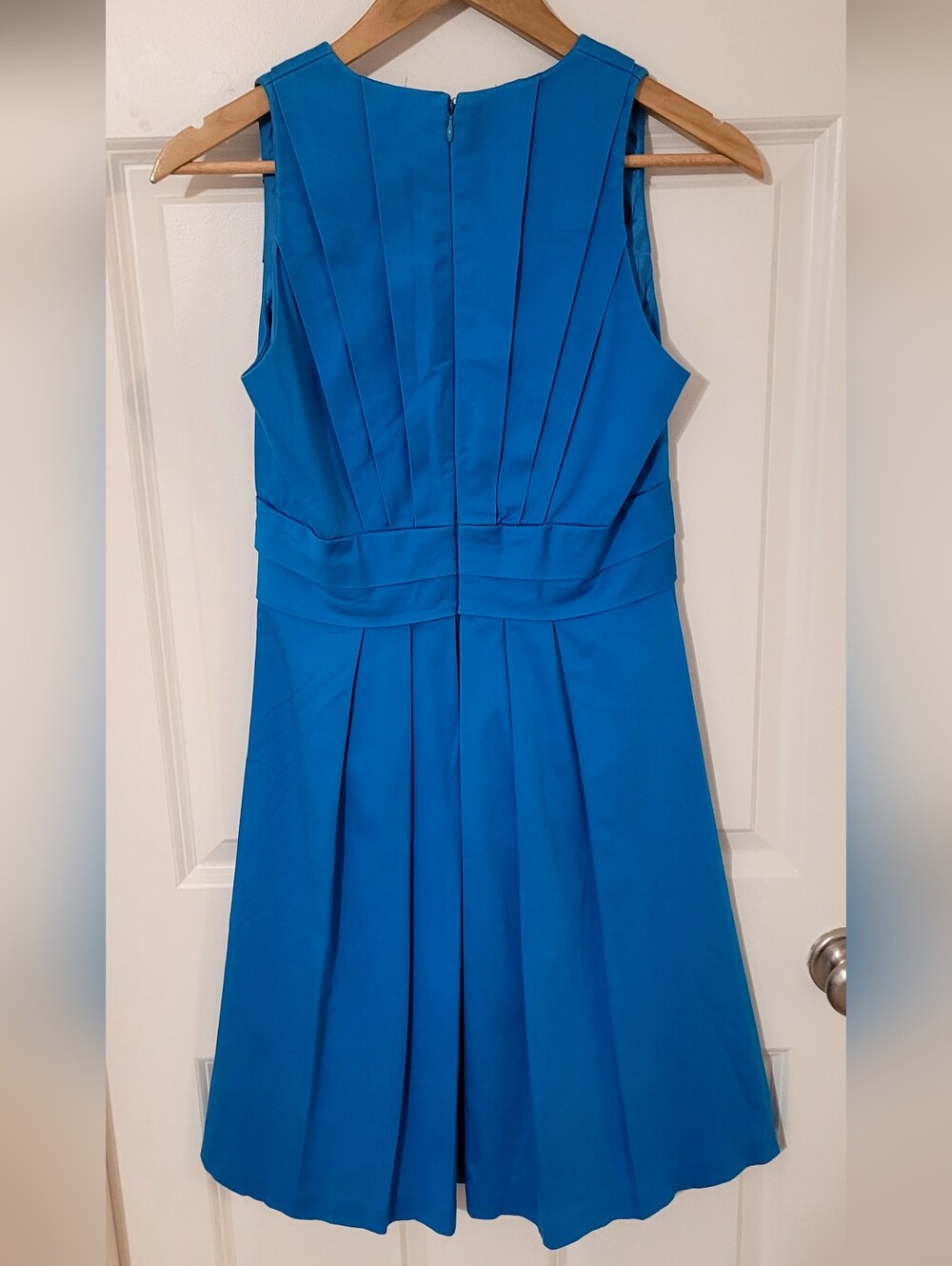 Calvin Klein, Vintage, Sleeveless V-Neck Pleated Blue Women’s Dress - Picture 2 of 11